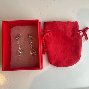 pear-shaped drop pierced earrings surgical steel post rhinestones crystal new